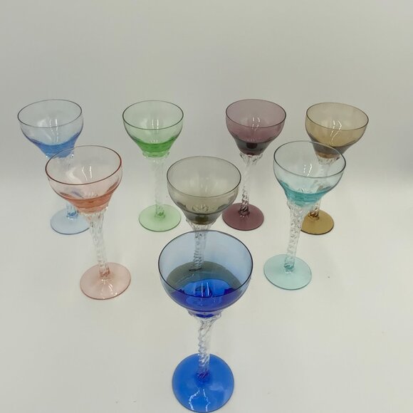 8 Blefeld Crystal Twist Stem Wine Glasses Assorted Colors Portugal Mid-Century - Picture 4 of 6